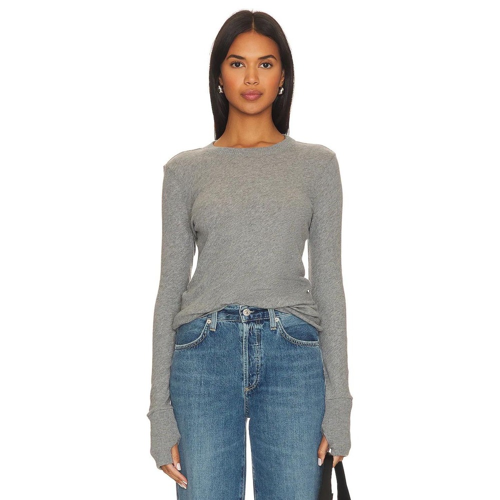 Enza Costa Cashmere Blend Easy Cuffed Crew Long Sleeve Top